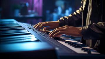 Musician playing keyboard with copy space. . photo