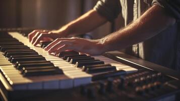 Musician playing keyboard with copy space. . photo