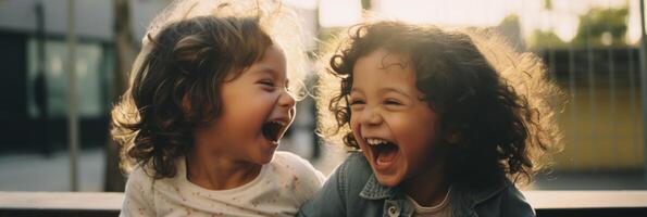 Joyful and smiling children. . photo