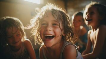 Joyful and smiling children. . photo