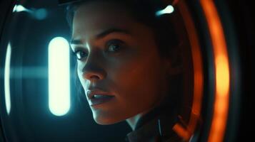 Portrait of a woman in a spaceship. . photo