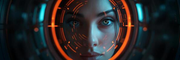 Portrait of a woman in a spaceship. . photo