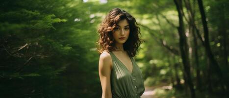 A beautiful girl in a magical forest. . photo