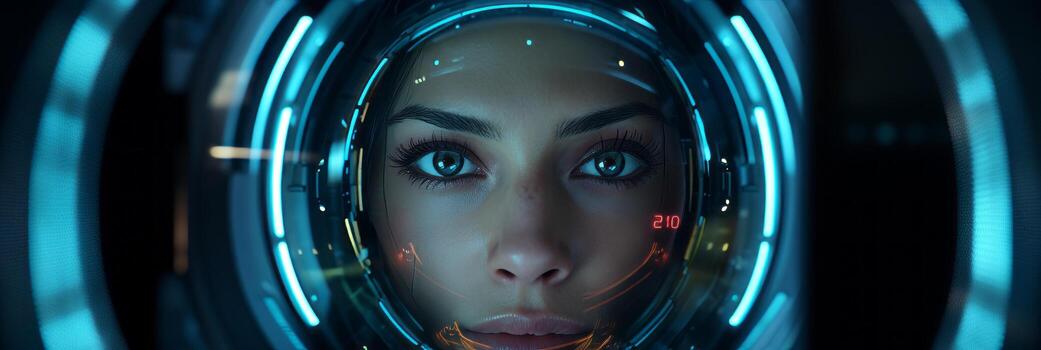 Portrait of a woman in a spaceship. . photo