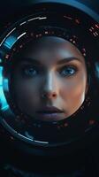 Portrait of a woman in a spaceship. . photo