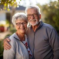 Happy elderly couple blurred background. . photo
