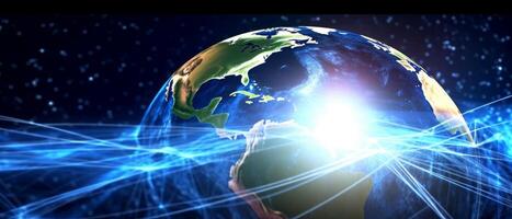 Internet concept of global business, ideas of conducting business operations and transactions on a global scale, e-commerce, digital marketing, online payments, remote collaboration. . photo