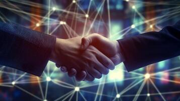 Business networking concept with focus on customer support. A handshake that symbolizes cooperation and partnership between enterprises. . photo