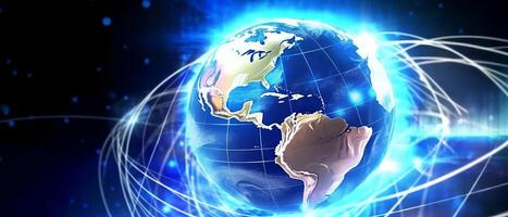 Internet concept of global business, ideas of conducting business operations and transactions on a global scale, e-commerce, digital marketing, online payments, remote collaboration. . photo