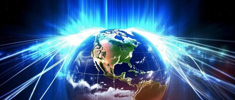 Internet concept of global business, ideas of conducting business operations and transactions on a global scale, e-commerce, digital marketing, online payments, remote collaboration. . photo