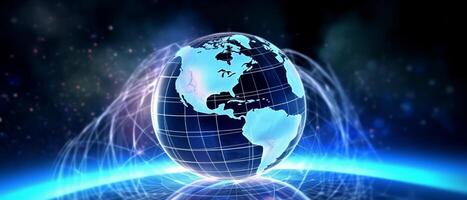 Internet concept of global business, ideas of conducting business operations and transactions on a global scale, e-commerce, digital marketing, online payments, remote collaboration. . photo