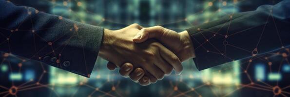 Business networking concept with focus on customer support. A handshake that symbolizes cooperation and partnership between enterprises. . photo