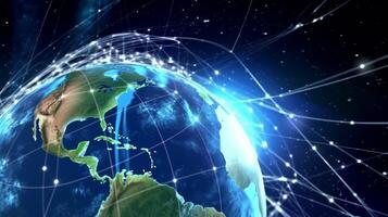 Internet concept of global business, ideas of conducting business operations and transactions on a global scale, e-commerce, digital marketing, online payments, remote collaboration. . photo