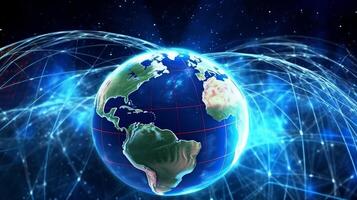 Internet concept of global business, ideas of conducting business operations and transactions on a global scale, e-commerce, digital marketing, online payments, remote collaboration. . photo