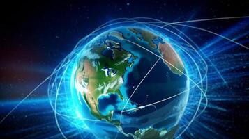 Internet concept of global business, ideas of conducting business operations and transactions on a global scale, e-commerce, digital marketing, online payments, remote collaboration. . photo