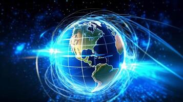 Internet concept of global business, ideas of conducting business operations and transactions on a global scale, e-commerce, digital marketing, online payments, remote collaboration. . photo
