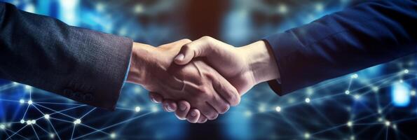 Business networking concept with focus on customer support. A handshake that symbolizes cooperation and partnership between enterprises. . photo