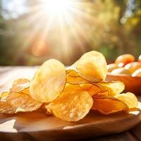 Potato Chips with Blurred Background. . photo