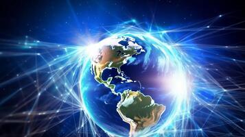 Internet concept of global business, ideas of conducting business operations and transactions on a global scale, e-commerce, digital marketing, online payments, remote collaboration. . photo