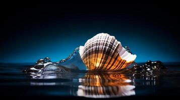 Sea shell in water. . photo