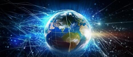 Internet concept of global business, ideas of conducting business operations and transactions on a global scale, e-commerce, digital marketing, online payments, remote collaboration. . photo