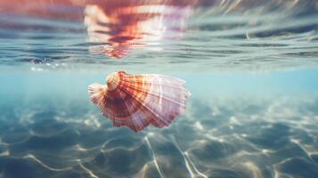 Sea shell in water. . photo