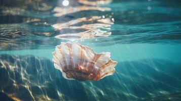 Sea shell in water. . photo