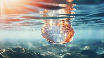 Sea shell in water. . photo