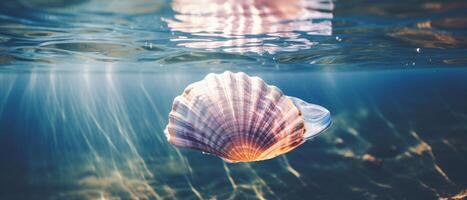 Sea shell in water. . photo