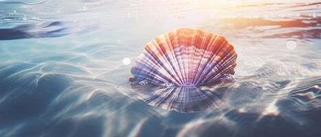 Sea shell in water. . photo