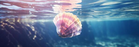 Sea shell in water. . photo