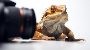 Bearded Dragon white background. . photo