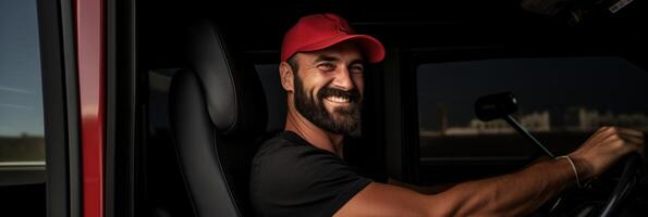 Man driving a truck. . photo