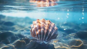 Sea shell in water. . photo