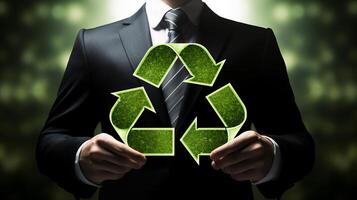 Business person with recycling symbol. . photo