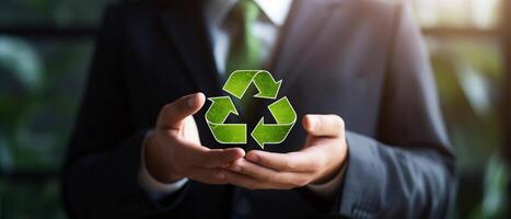 Business person with recycling symbol. . photo