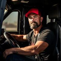 Man driving a truck. . photo