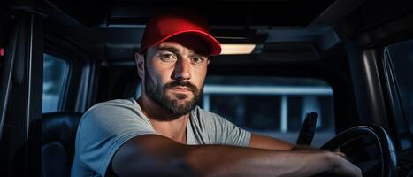 Man driving a truck. . photo