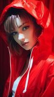 Beautiful girl on a red background. The girl in red. . photo