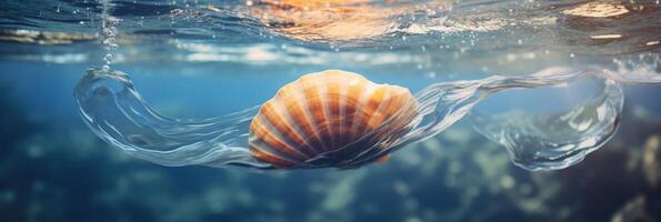 Sea shell in water. . photo