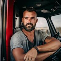 Man driving a truck. . photo