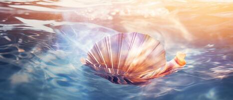 Sea shell in water. . photo