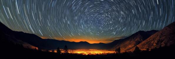 Spectacular stars at night with the North Star shining brightly. . photo