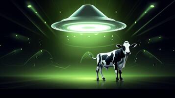 An alien ship shoots a beam of light at a cow. . photo