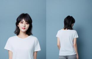 A girl in a plain white T-shirt. photo