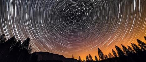 Spectacular stars at night with the North Star shining brightly. . photo