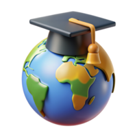 Globe World Map with Graduation Hat 3d Graphic png