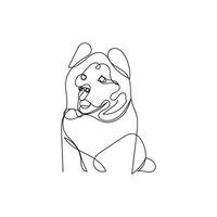 akita dog one line art , continuous line art, minimal line art vector