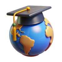 Globe World Map with Graduation Hat 3d Image png