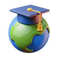 Globe World Map with Graduation Hat 3d Element png